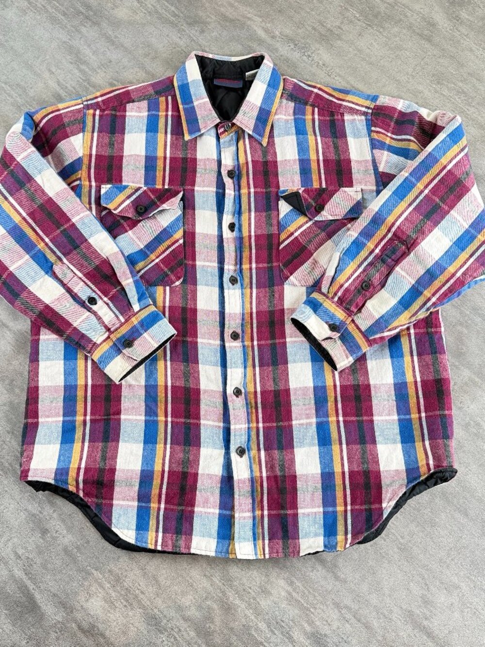 Vintage Plaid Quilted Lined Flannel Shirt Jacket Size Large Blue Dakota Sz. L